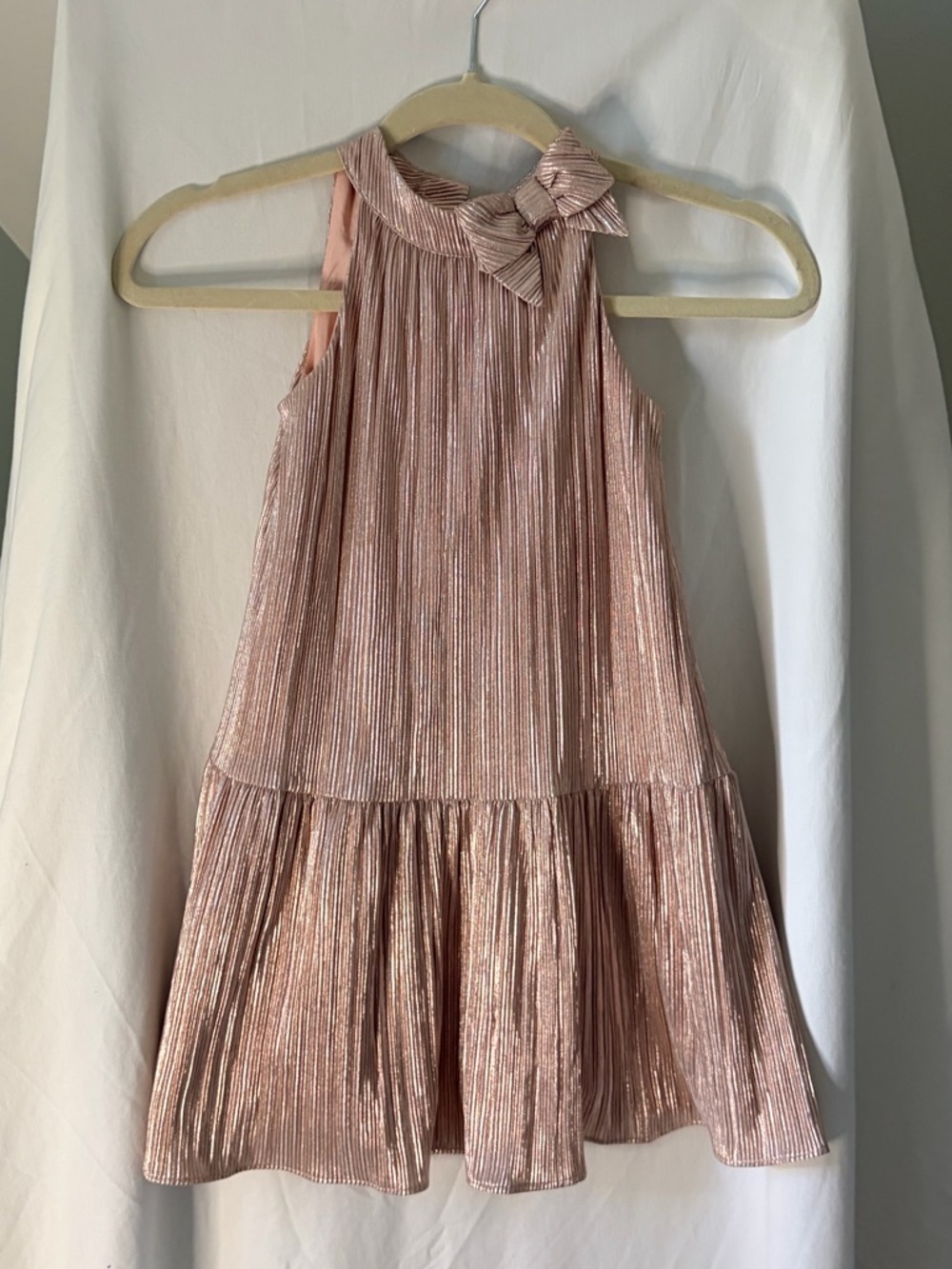 Janie & Jack Girls Metallic Rose Pink Party Dress with Bow size 6